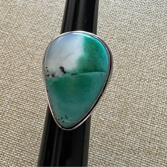 New Green Dendritic Dendrite Opal Stone Silver Overlay Ring 7.25 - 7.5 - Picture 3 of 7